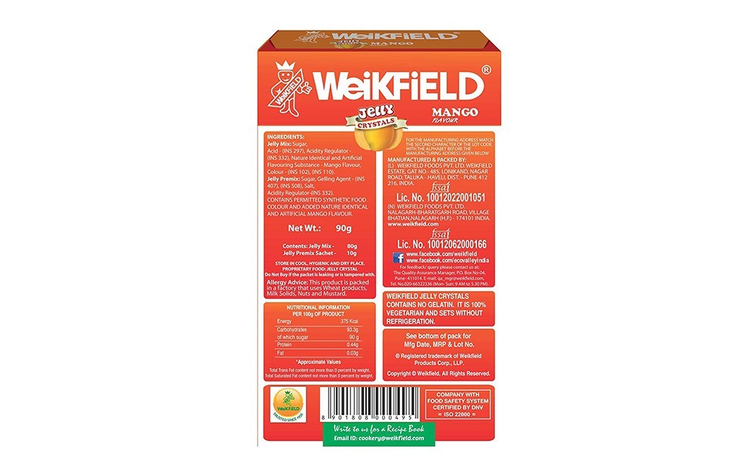 Weikfield Jelly Crystals, Mango Flavour    Box  90 grams